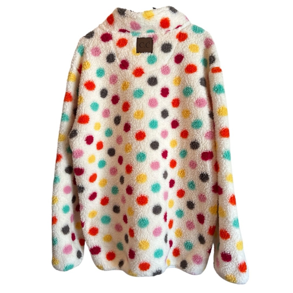 C.C Exclusive Girlie Girl Original Ivory Multicolor Polka Dot Teddy Jacket Large - Picture 2 of 5